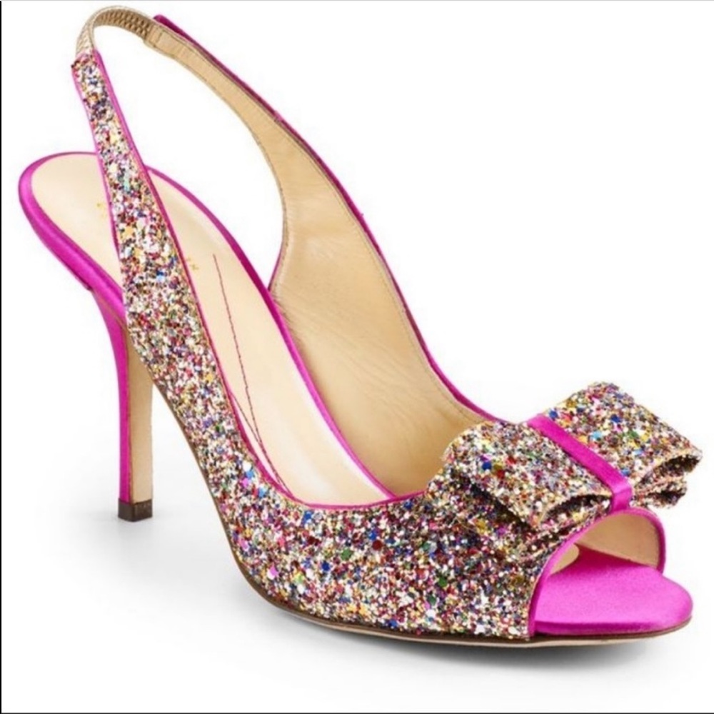 Kate Spade Glitter Multi Color Charm Heels with Bow